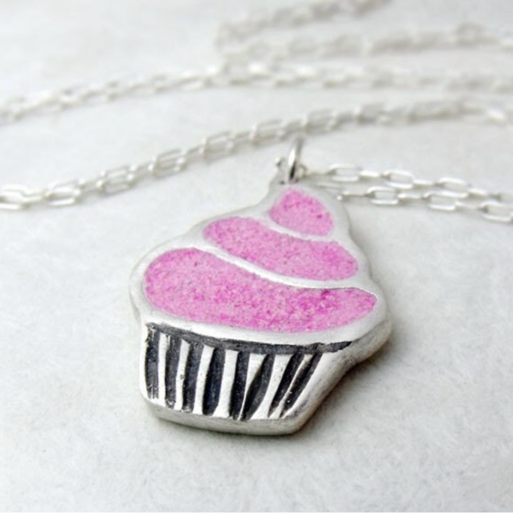 Pink Cupcake Pendant Necklace